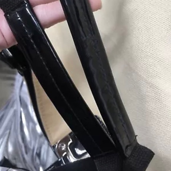 Tory Burch Natural Canvas Tote Shopper Bag Black Patent Leather ✅Offers Welcome - Picture 11 of 11